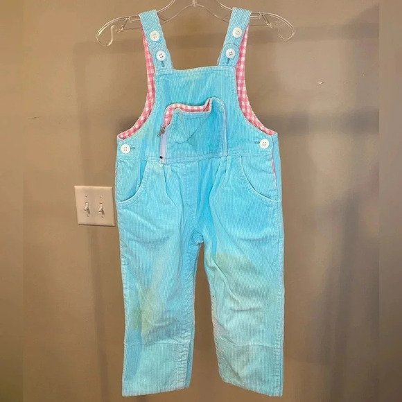 Vintage teal overalls. Size 18 months. Pink Checkered material inside and shirt - Picture 1 of 9